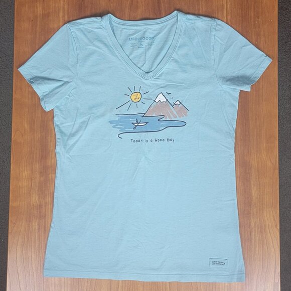 Life is Good Light Blue Short Sleeve V-Neck Today is a Good Day Crusher Tee - S - Picture 4 of 7